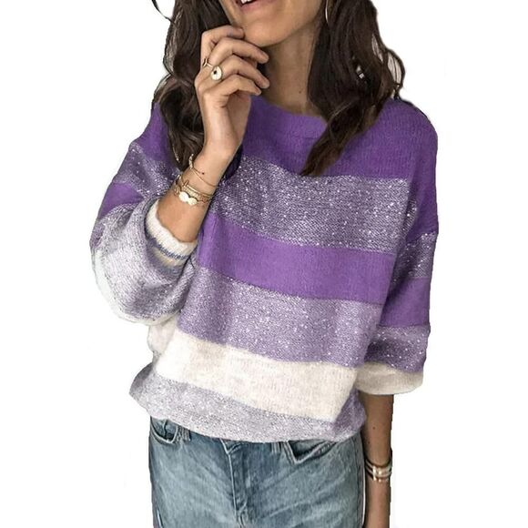 Ancapelion Purple Striped Sparkle Sweater Medium - Picture 1 of 6